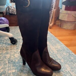 Naturalizer Learher and Suede Dark Brown Heeled Boots